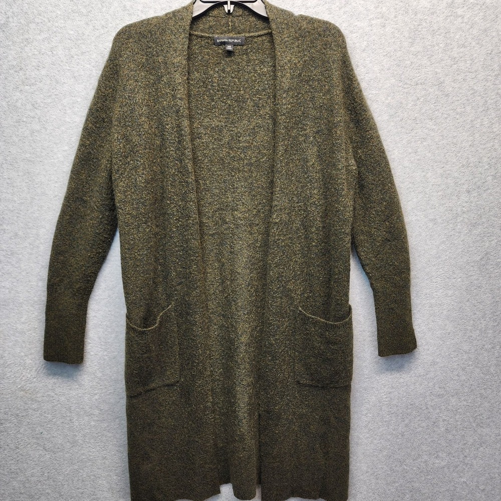 Banana Republic Duster Cardigan Womens XS Green Wool Mohair Blend Woodland